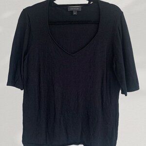 Ann Taylor | Women’s Black Knit Casual Workwear Blouse | Rounded V-Neck | Large
